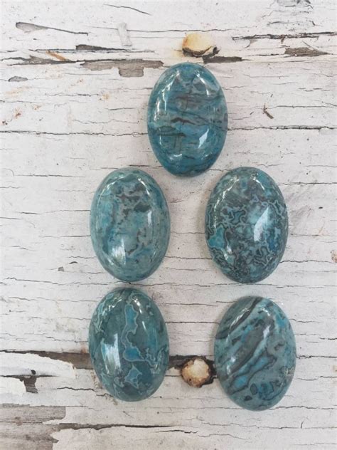 Natural Dyed Blue Ripple Jasper Cabochon Oval 18x25mm Set Of Etsy