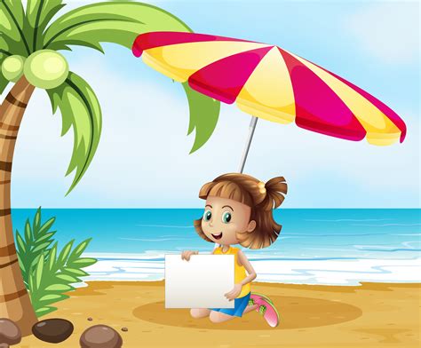 a girl at the beach under the umbrella with an empty signboard 521300 vector art at vecteezy