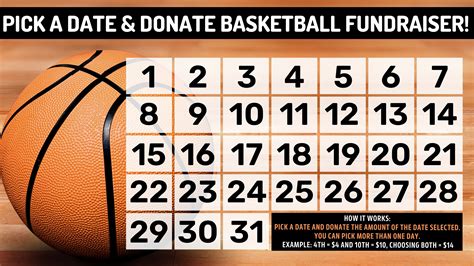 Basketball Fundraiser Pick A Date And Donate Calendar Fundraiser Pick A