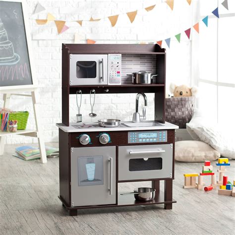 Your child will definitely appreciate the realistic look! KidKraft Espresso Toddler Play Kitchen with Metal ...