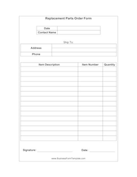 replacement parts order form template