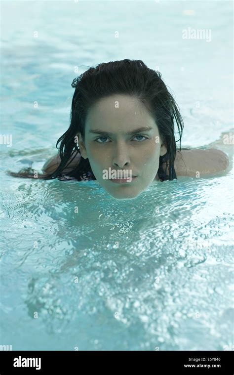 Woman Swimming In Pool Portrait Stock Photo Alamy
