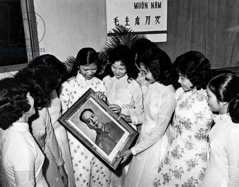 vietnamese girls with effigy of mao tse tung hanoi 1967 b w photo