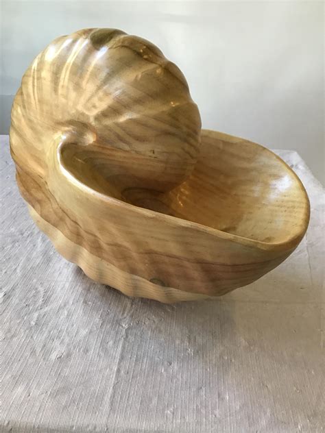 Hand Carved Large Wood Seashell At 1stdibs Wood Shells Carved
