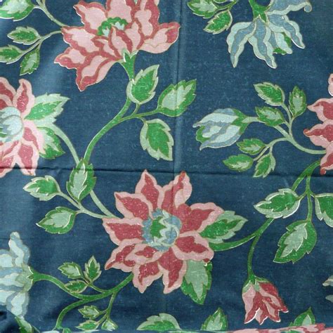 Print Upholstery Fabric Large Floral On Darker Medium Blue Heavy