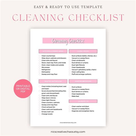 A Cleaning Checklist Is Shown With The Words Easy And Ready To Use On It