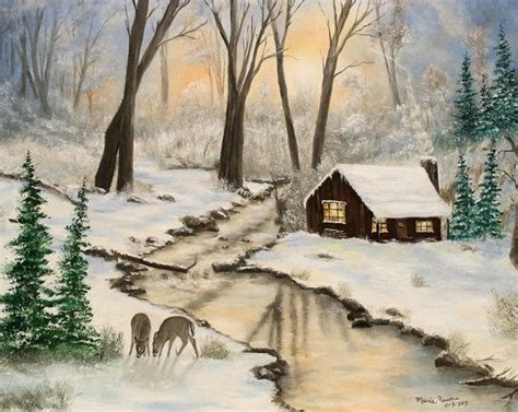 Cabin In Snow Creek Original Oil Painting By Marieparsonsart Winter
