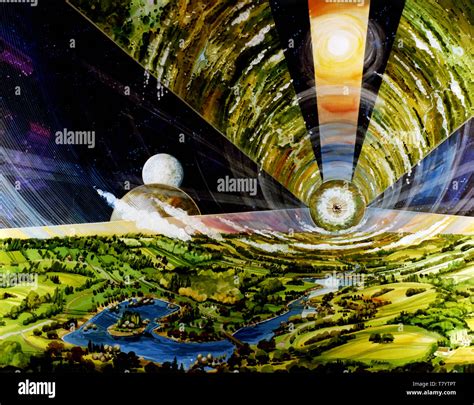 Space Colony Poster 1970s Stock Photo Alamy