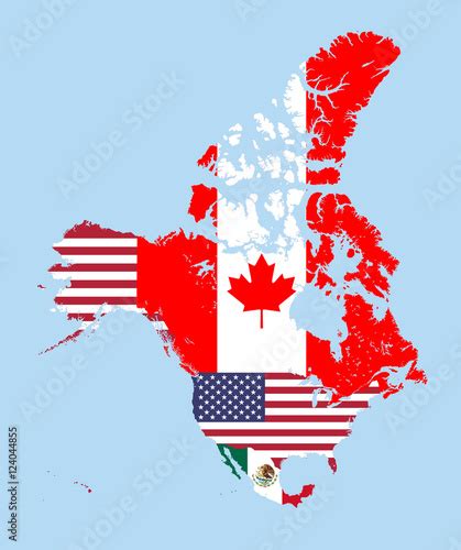 Canada United States And Mexico Map Combined With Flags Buy This