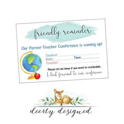 Parent Teacher Conference Reminder Note Instant Download Printable Note