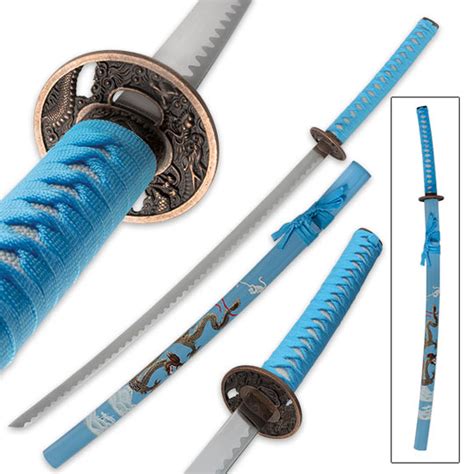 Turquoise Dragon Katana Sword W Painted Scabbard 38 True Swords