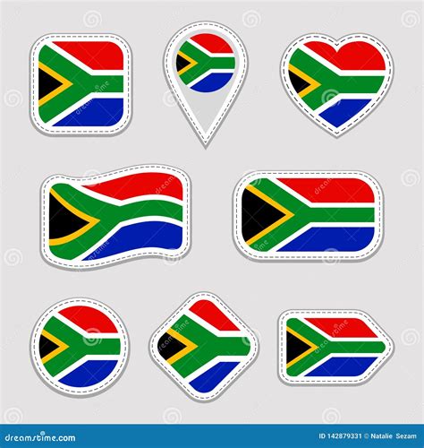 South Africa Flag Vector Set South African Flags Stickers Collection