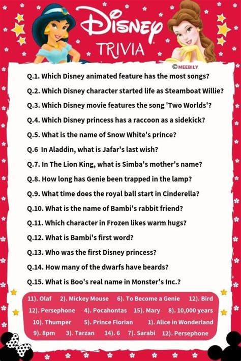 100 Disney Movies Trivia Question And Answers Meebily Movie Trivia Questions Disney Movie