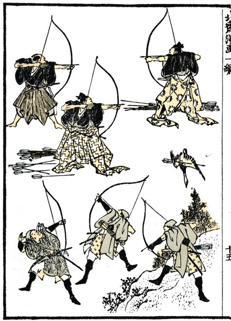Hokusai Six Samurai 1817 Nsix Samurai The Upper Three At Court Practicing Their Archery