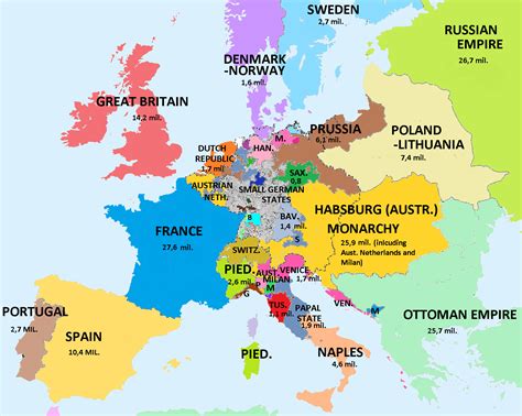 Map Showing Population Of European Countries 1789 On The