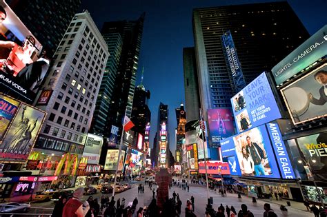 Times Square New York Usa City Cities Neon Lights Traffic