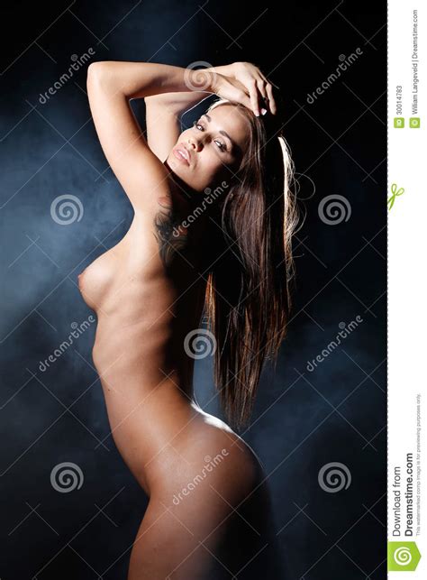 Beautiful Nude Or Naked Woman Covered With Smoke Stock