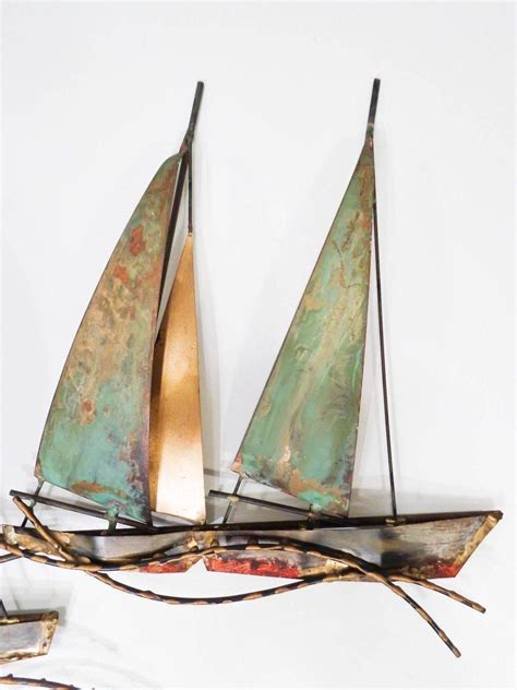 Signed And Dated Curtis Jere Brutalist Metal Wall Sailboat Sculpture