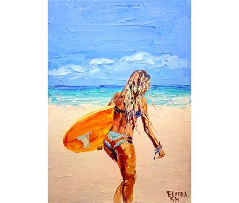 Beach Painting Surfing Original Art Women Painting Girl Beach Etsy