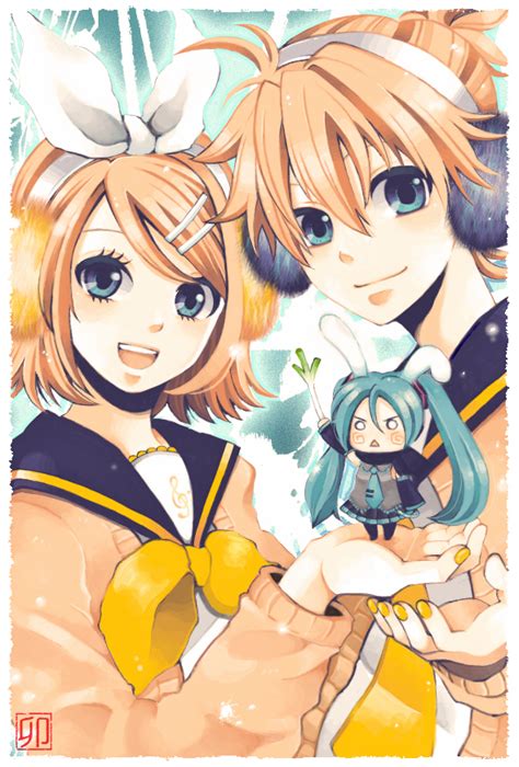 Hatsune Miku Kagamine Rin Kagamine Len And Hachune Miku Vocaloid Drawn By Rinko R