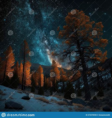 Forests At Starry Night High Quality Generative Ai Landscapes Stock