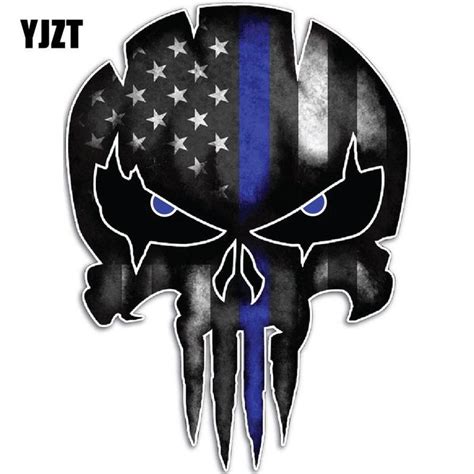 Yjzt 95cmx13cm Thin Blue Line Punisher Skull Reflective Personalized