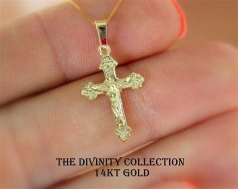 14KT SOLID GOLD Cross Necklace Women Simple Small Charm Etsy Gold