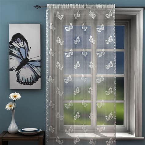 Butterfly Voile Lace Curtain Panel Net Black White Gray Silver Pink