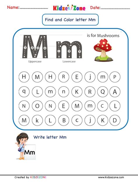 Kindergarten Letter M Worksheets Find And Color Kidzezone