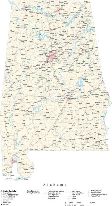 Alabama Detailed Cut Out Style State Map In Adobe Illustrator Vector