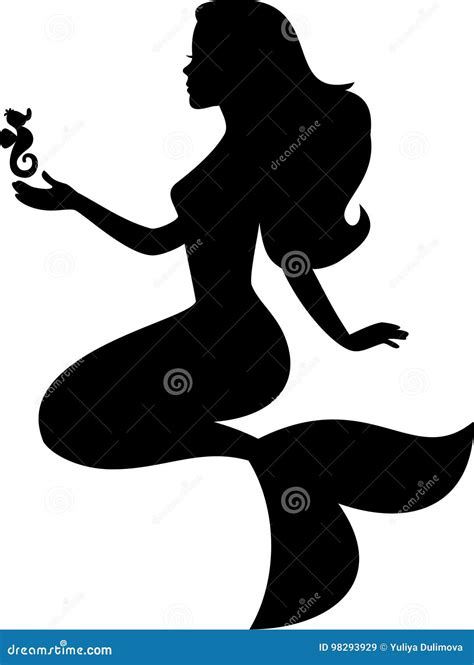 Silhouette Mermaid Sitting On The Edge Of The Cliff And Looking At The