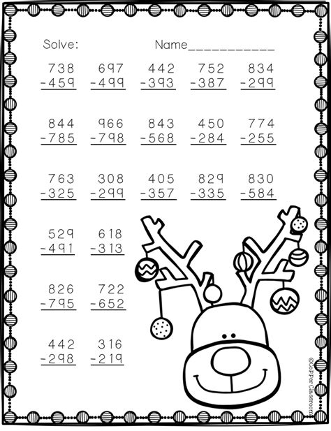 This worksheet is a pdf document. Free Three Digit Subtraction With Regrouping Christmas ...