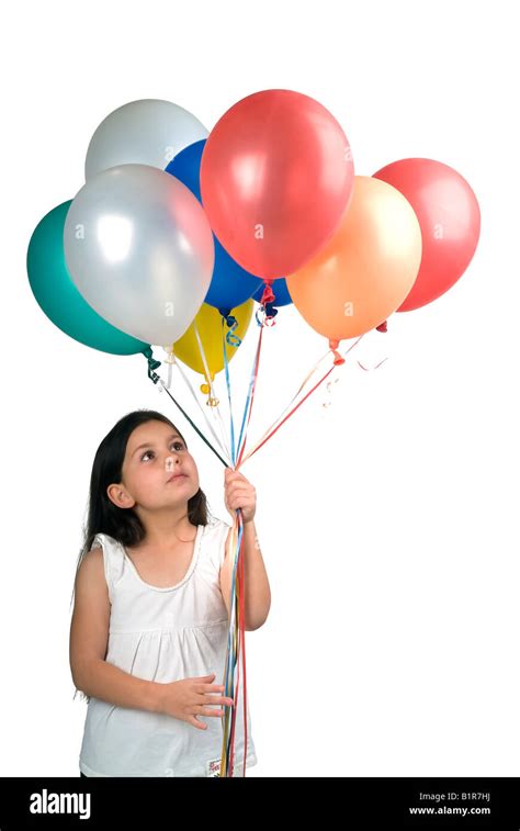 Girl Holding Balloons Isolated Stock Photo Alamy