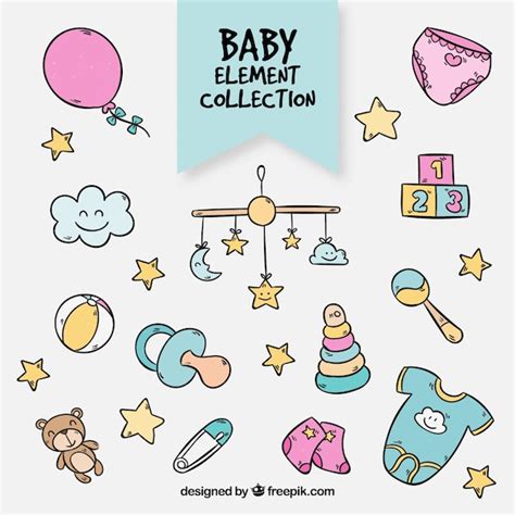 Baby Elements Collection In Hand Drawn Style Free Vector