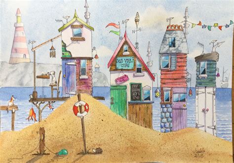 Beach Huts Watercolour Easy Canvas Painting Beach Painting Painting