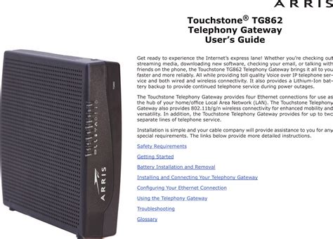 Arris Tg862 Touchstone Wireless Telephony Gateway User Manual Fcc Part 15