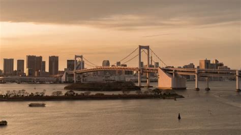 Tokyo Japan Timelapse The Rainbow Bridge Of Tokyo From Day To Night Free Stock Video Footage