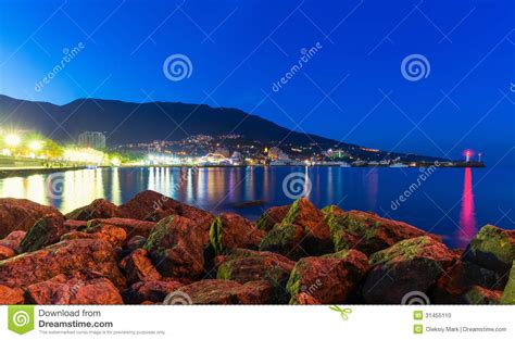 Night Panorama Of Yalta Crimea Ukraine Stock Photo Image Of