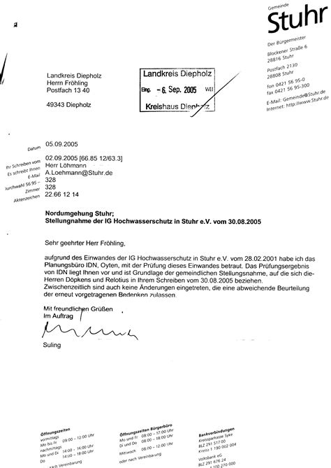 5 schulaufgaben zum thema sachliche briefe und ein bewertungsschema. IG Hochwasserschutz in Stuhr e. V. - Einspruch ...