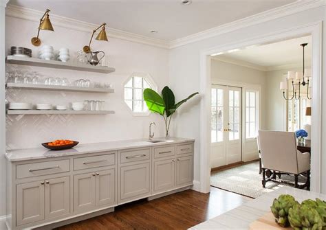 And what about all these open shelves i've been seeing lately? Gray Kitchen Cabinets with Gray Floating Shelves and White ...