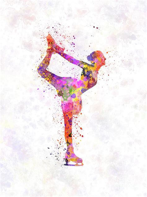 Figure Skating 2 In Watercolor With Splatters Painting By Pablo Romero
