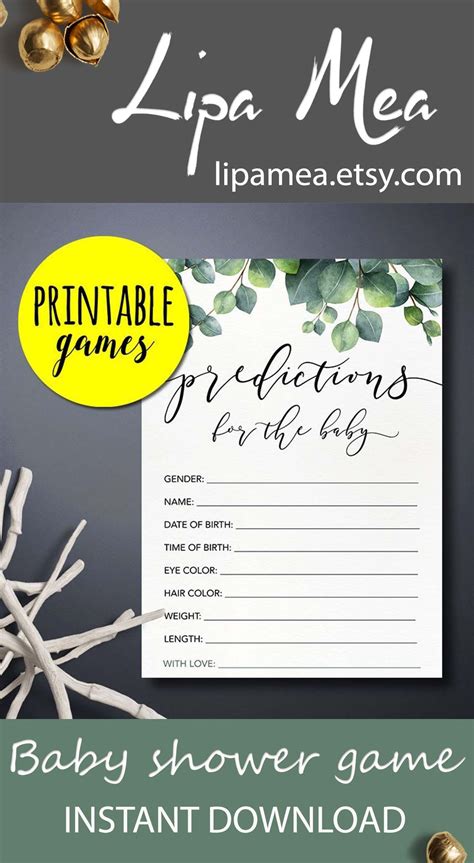 Predictions for the baby Printable baby predictions card 