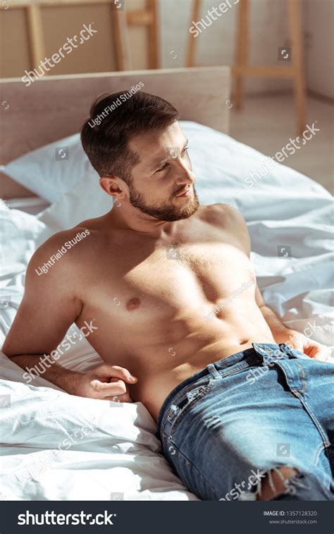 Handsome Shirtless Man Lying On Bed Stock Photo 1357128320 Shutterstock
