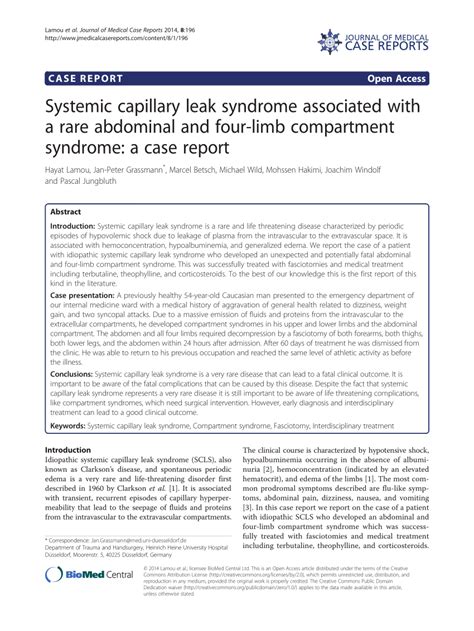 PDF Systemic Capillary Leak Syndrome Associated With A Rare Abdominal