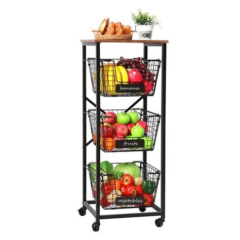 Buy X Cosrack 3 Tier Wire Basket Stand Cart For Fruit Detachable
