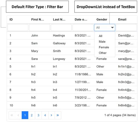 ASP NET Core Blazor Datagrid Filters