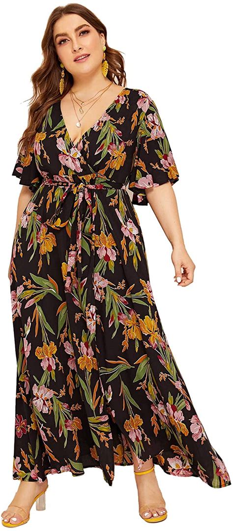 Milumia Women Plus Size Floral Boho Wrap V Neck High Waist Maxi Dress Ebay