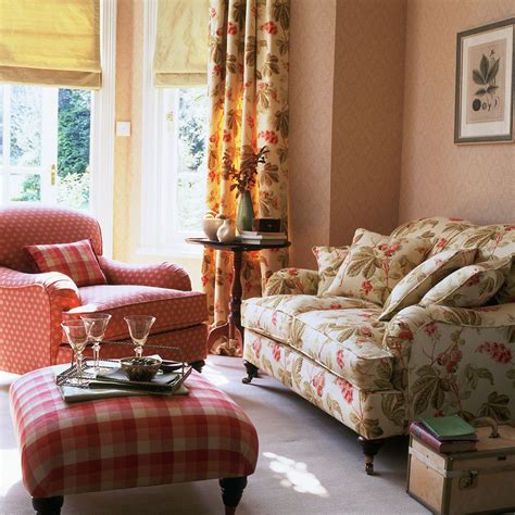 Traditional English Country Sitting Room Floral Curtains And Sofa