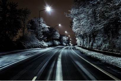Road Night Highway Snow Lights Winter Street