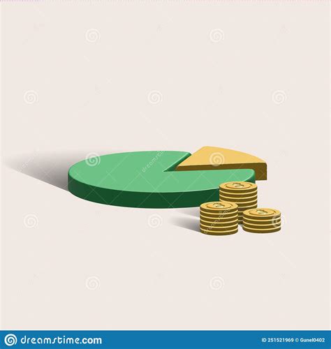 Pie Chart 3d Icon Green Pie Chart With Coins 3d Illustration Stock